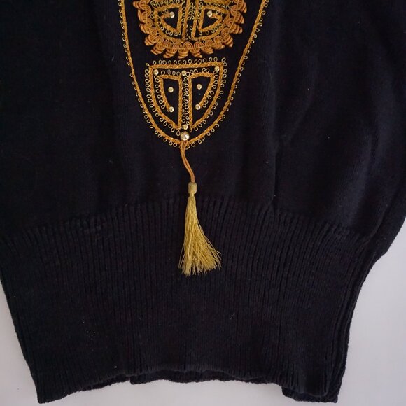 Vintage Bonnie And Company Black Beaded Cotton Knit Sweater Old Money Boho L - Picture 4 of 10